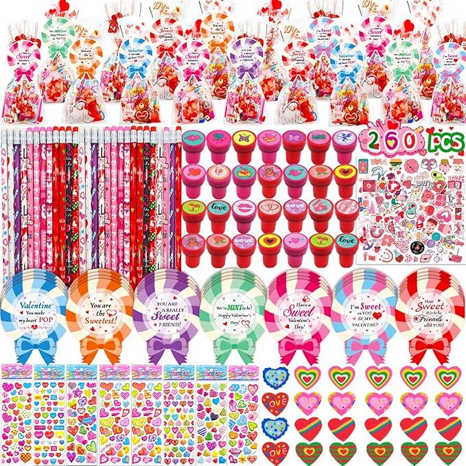 bider 268 pcs Valentines Day Gifts for Kids Girls Boys Toddlers Classroom Valentines Goodie Bags Stuffers Valentine Gift for Kids Valentines Classroom Party Favors Prizes From Teacher