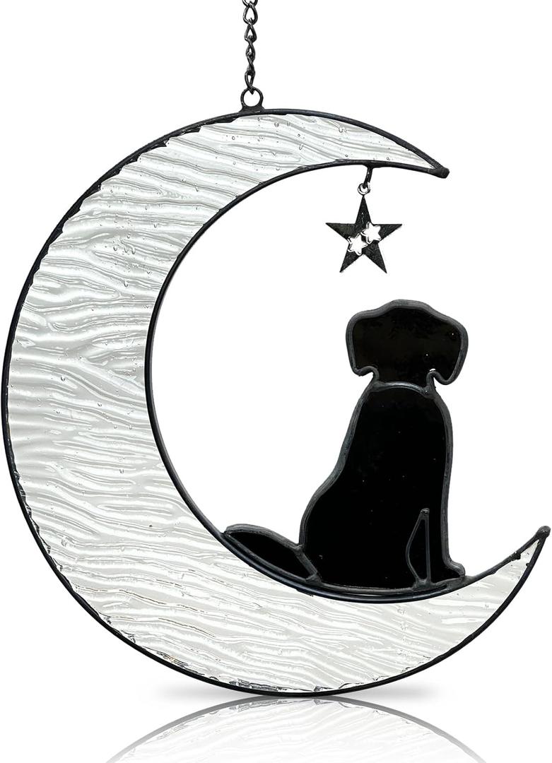 Fhiny Dog Memorial Suncatcher - Stained Glass Window Hanging Christmas Ornament - Pet Sympathy Gift for Dog Lovers - Puppy Remembrance Christmas Tree Decor (Black)