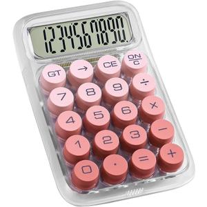 Mechanical Switch Calculator with 10 Digits Large LCD Display, Cute Basic Calculator with Big Button Anti-Slip Pad, Transparent Body, for Office Desk Home Business School - Red