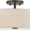 Livex Lighting 52136-92 Meridian Collection 4-Light Transitional Ceiling Mount Fixture with Oatmeal Color Fabric Hardback Shade, English Bronze, 18"L x 18"W x 8.13"H