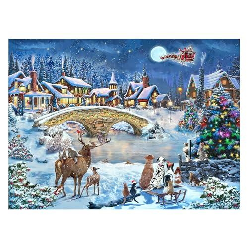 CGRLVDXW Christmas Puzzles 500 Piece, Christmas Night in Winter 500 Piece Puzzles, Jigsaw Puzzle for Adults Challenging Perfect for Holiday 27x 20inch