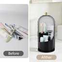 Toothbrush Holder with Cover for Bathroom Countertop, Rotating Organizer for Electric Tooth Brush and Toothpaste, 3-Slot Makeup Brush Storage, Self-Draining Vanity Counter Organizer, Black
