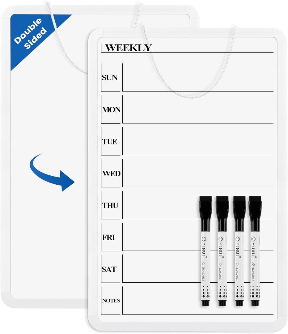 Weekly Whiteboard Calendar for Wall, Small 11" x 17" Planning Board with Plastic Frame, Hanging Dry Erase Calendar for Kitchen Planner, Home, Office