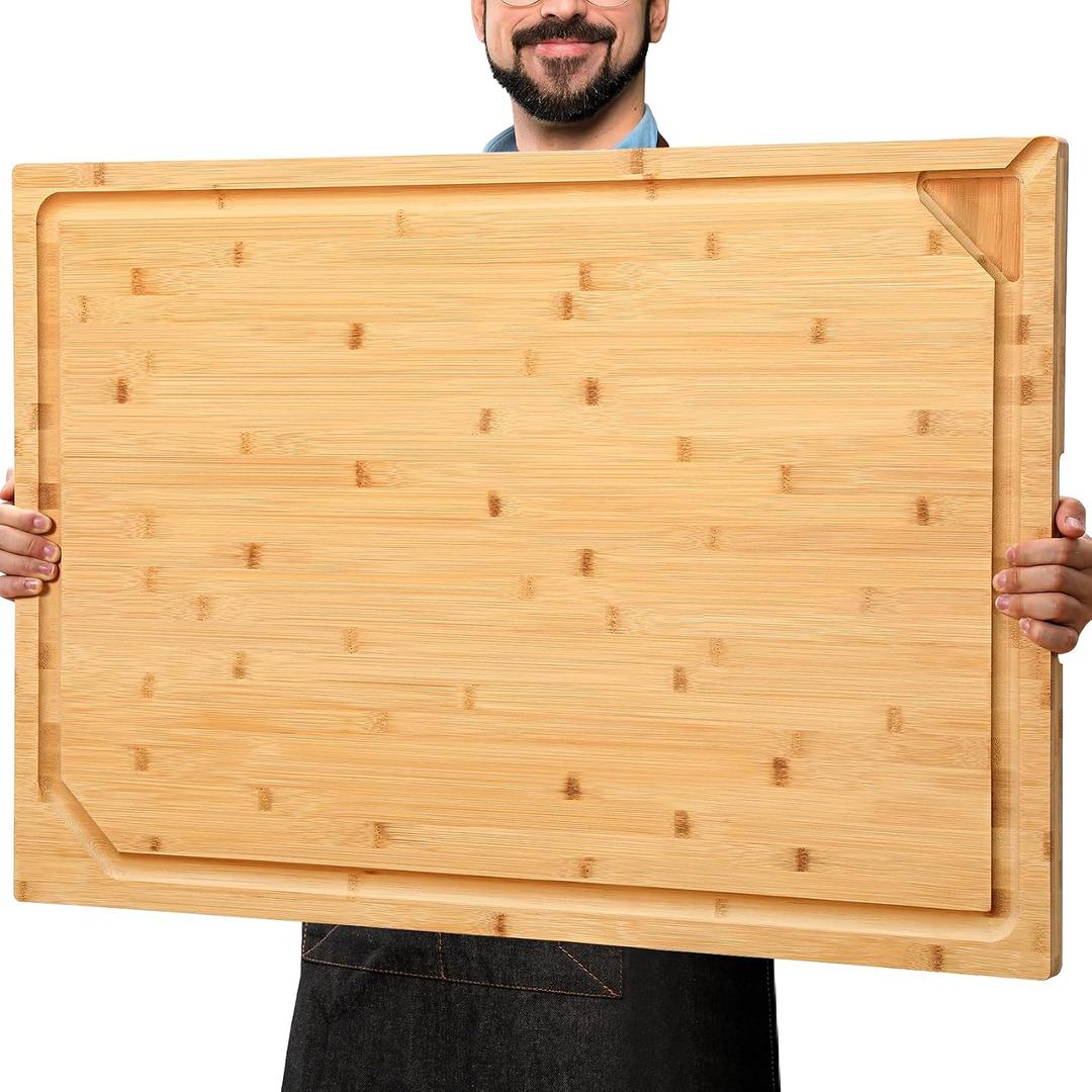 30 x 20 Extra Large Bamboo Cutting Board for Kitchen, Cutting Board Stove Top Cover, Butcher Block Chopping Board with Handle and Juice Groove, Large Charcuterie Board Over the Sink