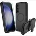 Magnetic Case for Galaxy S24 5G case,Samsung S24 Heavy Duty case,[Military Grade Protective ],[Shockproof] [Dropproof] [Dust-Proof], (with Belt Clip, Black-MAG)