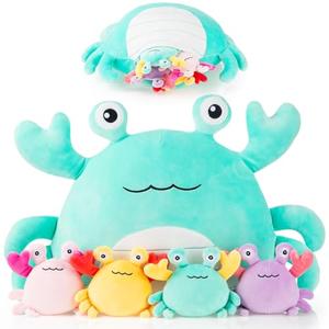 DoubleFill 1 Pcs Crab Plush Toys  14 Inch Large Crab Stuffed Animal Plush Pillow   for Girls Boys Under The Sea Ocean Party Favor Decorations (Green)