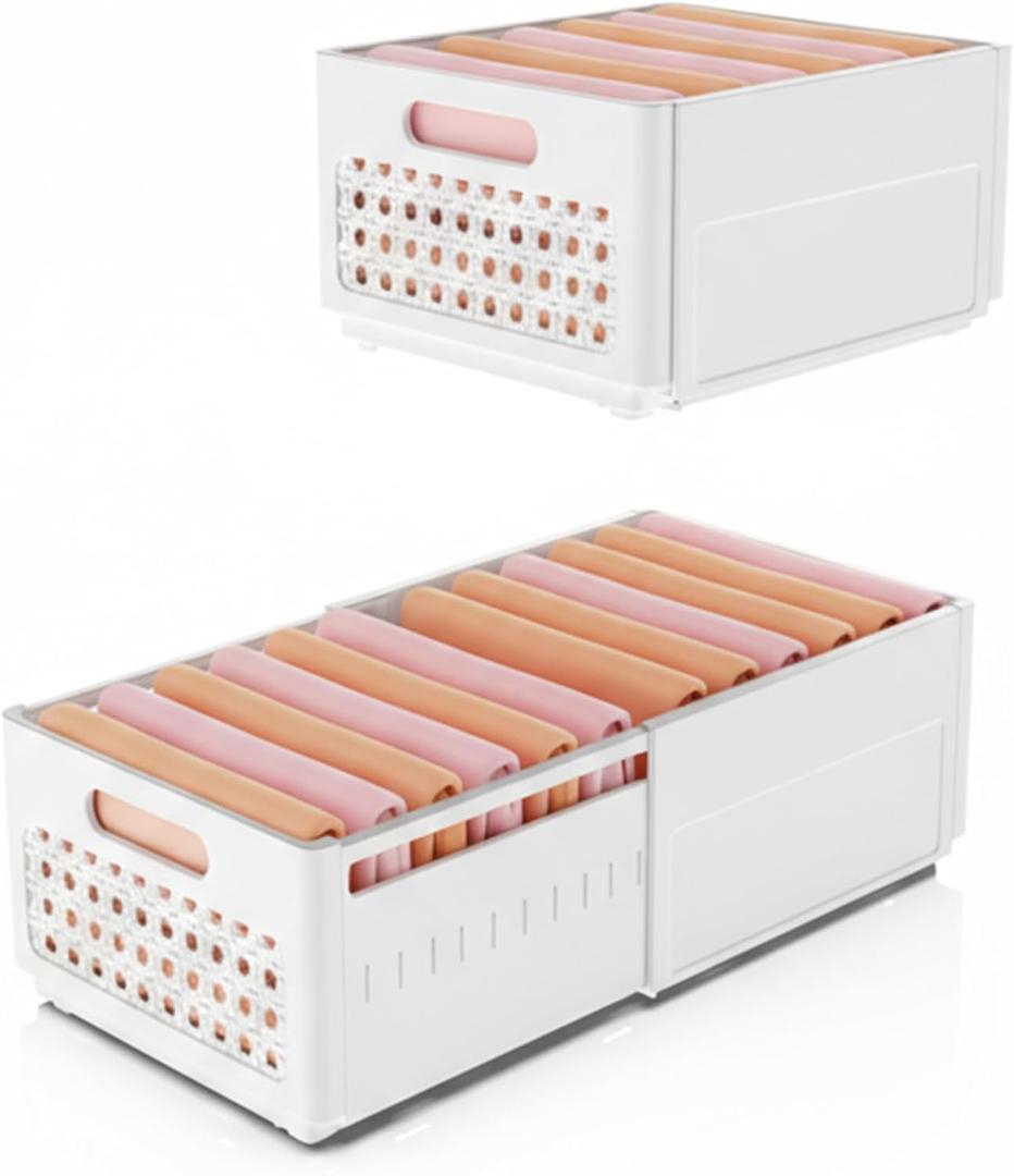 Closet Organizers and Storage, 2 Pack Stackable Storage Drawers, Plastic expandable Closet Storage Bins for Bathroom Kitchen Laundry Room Wardrobe Office