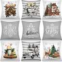 Peryiter 9 Pieces Winter Pillow Covers 18 x 18 Inch Christmas Trees Truck Wreath White Christmas Pillow Cases Winter Holiday Farmhouse Pillow Couch Covers for Winter Christmas Decorations