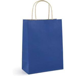 Klean & Conwenice Paper Gift Bags with Handles, 8x4.25x10.5 100Pcs Blue Bags Bulk, Medium Size Kraft Paper Bags, Wedding Gift Bag, Goody Party Favor, Retail Merchandise, Grocery Shopping