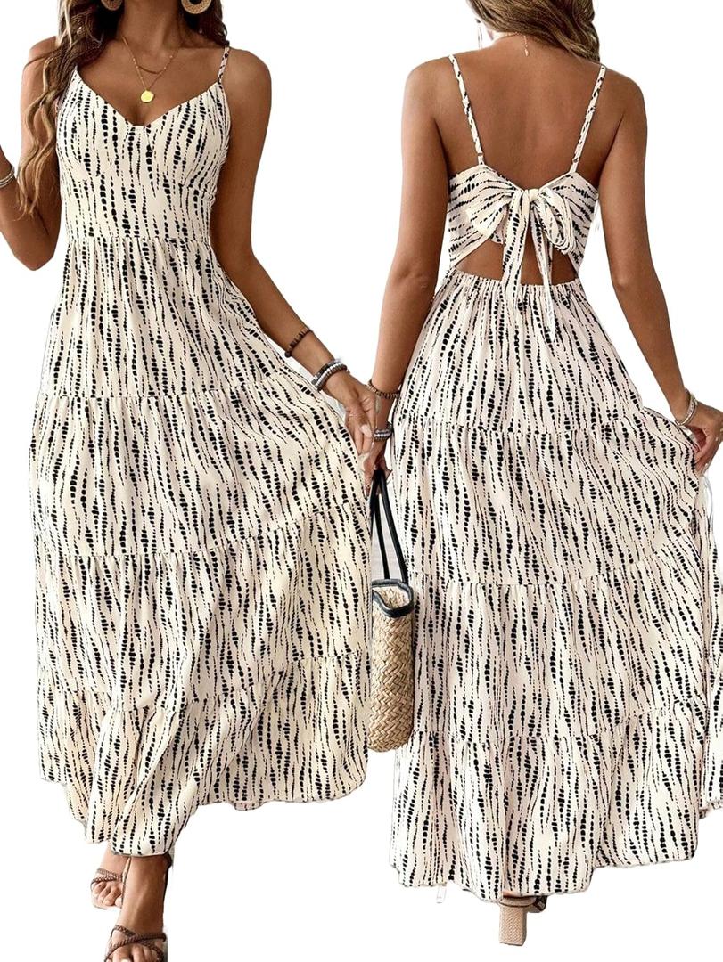 Narecte Women Summer Beach Dresses Maxi Dress Spaghetti Strap Flowy Casual Dress Bohemian Dresses for Vacation & Holiday (Medium)