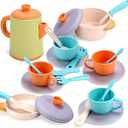 Kids Pretend Play Kitchen Set, Toy Cookware & Tea Set with Pots, Cups & Utensils, Montessori Role Play Toy for Toddlers Girls Boys Ages 3–6