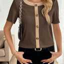 KreqiuCre Women Short T-Shirts Soft Short Sleeve Summer Tops Lightweight Round Neck Breathable Blouse (S)