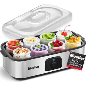 Mueller Yogurt Maker, Greek Yogurt Machine with 8 Glass Jars/Lids, One Touch Display: Perfect for Organic, Sweetened, Flavored, Plain, or Sugar Free Options for Baby, Kids, & Parfaits 