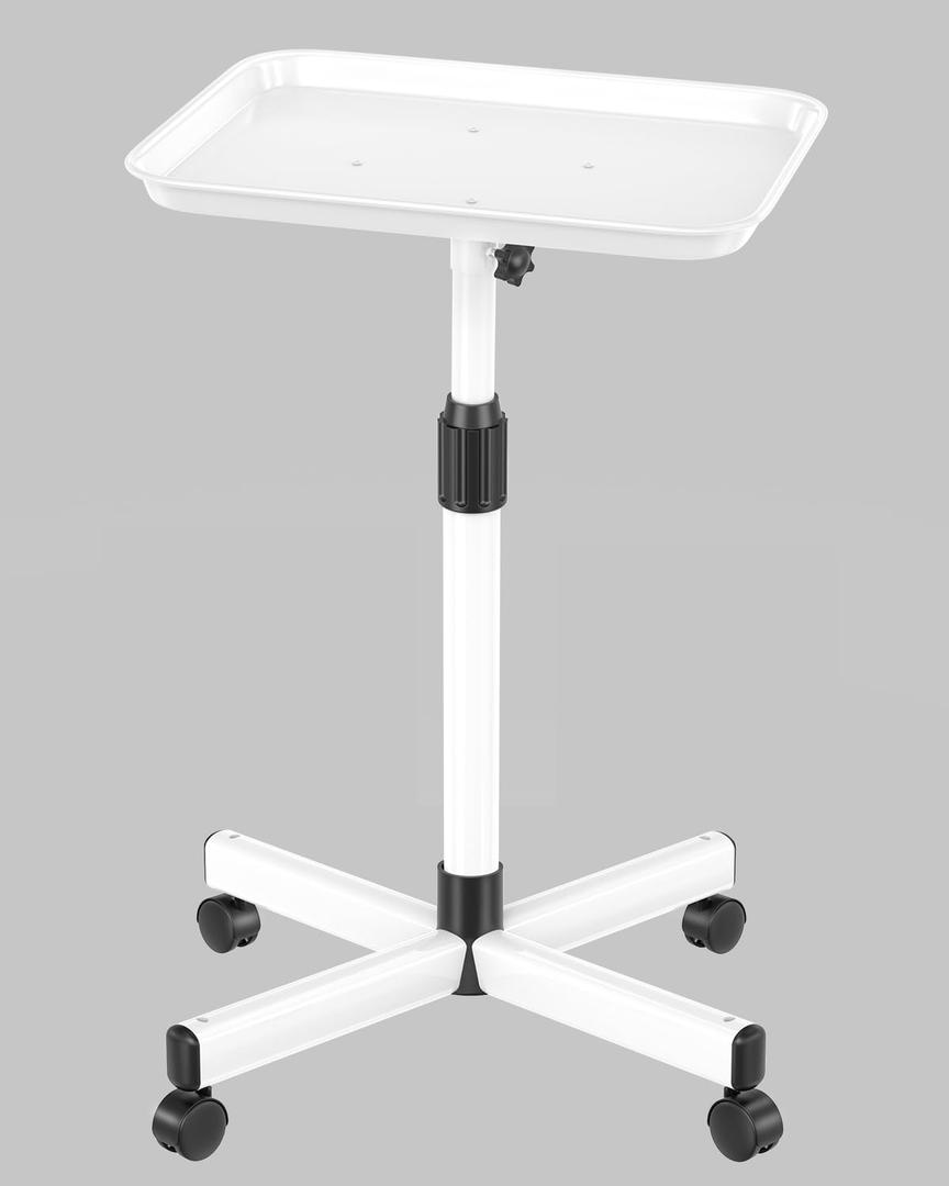 Salon Tray on Wheels, Adjustable Tattoo Tray Salon Trolley Cart for Hair Stylist Salon Rolling Tray for Clinic, Spa and Barber(36inch-White)