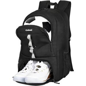 Goloni Youth Soccer Bag,Basketball Bag with Ball Compartment & Shoe Compartment,Backpack for Football Volleyball Basketball (Black)