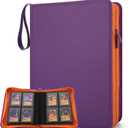 Forzarocket 144 Toploader Binder | 4-Pocket Zippered Ringless Album for TCG & Sports Cards | PU Leather Side-Load Storage