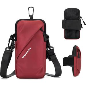 Cell Phone Holder Arm Band, Small Crossbody Shoulder Holsters Bag with Armband, Fits iPhone and All Cell Phones, Use for Running, Walking, Hiking & Biking (Plus Size,Red)