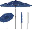 Outsunny 9.7 ft Outdoor Patio Umbrella with 32 Solar LED Lights, 3 Tier Outdoor Table Market Umbrella with Tilt and Crank, 8 Ribs for Garden, Deck, Yard, Poolside