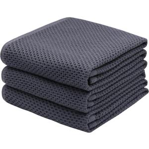 Mia'sDream Grey Kitchen Towels Set, Cotton Dish Towels for Kitchen Washing Dishes, Soft and Absorbent Kitchen Hand Towels Tea Towels, 13inch x 28inch 3 Pack (Dark Gray)