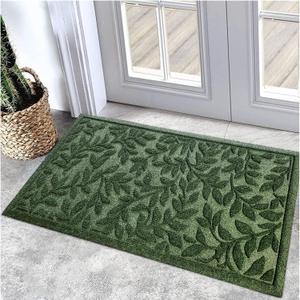 Bulijojo Outdoor Indoor Entrance Doormats,Durable Heavy Duty Welcome Mat,Thick Absorbent Natural Rubber Non Slip Mat,Easy Clean Entryway Rug 17x30 Inch Leaves Green (1'5" x 2'6", Leaves Green)