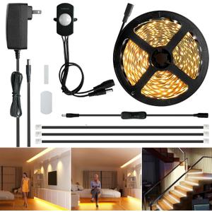 Sensky 19.7ft/6m Motion Activated LED Strip Light Kit Flexible LED Strip Motion Sensor for Bedroom, Gun Safe, Under Cabinet, Under Bed, Pantry, Kitchen, Stairway, Closet(Warm White 3000-3500K) (1 KIT upgrade with dimmer)