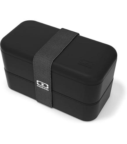 Monbento - Bento Box Adult MB Original Blue Denim - 2 Leakproof Compartments - Stackable Lunch Box Perfect for Work/Picnic/Sports - BPA Free Food Containers - Microwave & Dishwasher Safe - Black (34 Floz)