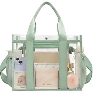 BAGAIL Clear Bag, Stadium Approved Clear Tote Bag with Inner Pocket, Transparent Travel Bag for Sports Event, Concert, Work(Matcha Green)