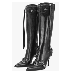 Dsevht Women's Stiletto Black Knee High Boots Sexy Pointed Toe Boot Fashion Trendy High Heel Boots Zipper Black 7,5, Black