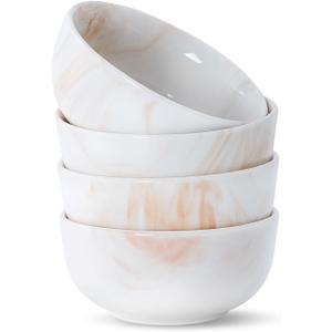 bestone 22 OZ Cereal Bowls Set of 4, 5.5 Inch Bowls Set of 4, Porcelain Round Cereal Bowl, Oatmeal Bowl, Fruit Bowl, Salad Bowl, Rice Bowl, Dishwasher, Microwave, Freezer, Oven Safe, Marble Orange (orange and white)