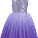 LQSZ Sequin Dress for Girls,Tutu One Shoulder Summer Dresses,Sparkly Dress for 3-12 Years (Purple, S)