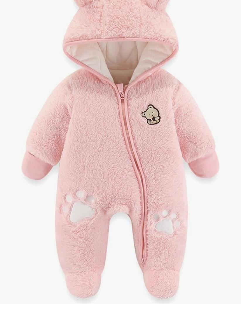 Baby Newborn Baby Snowsuit Bear Outfit Footie Romper Winter Thick Fleece Jumpsuit Infant Coat for Girls Boys 6-9M