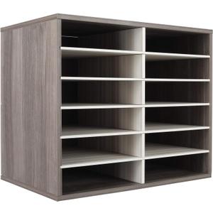 TQVAI Wood Literature Organizer, 12 Slots Hold 6000 Sheets A4 Papers, Wooden Desk Paper File Storage Organizer with Adjustable Shelves, Mailbox Cubbies for Office Home Classroom, Retro Grey/White