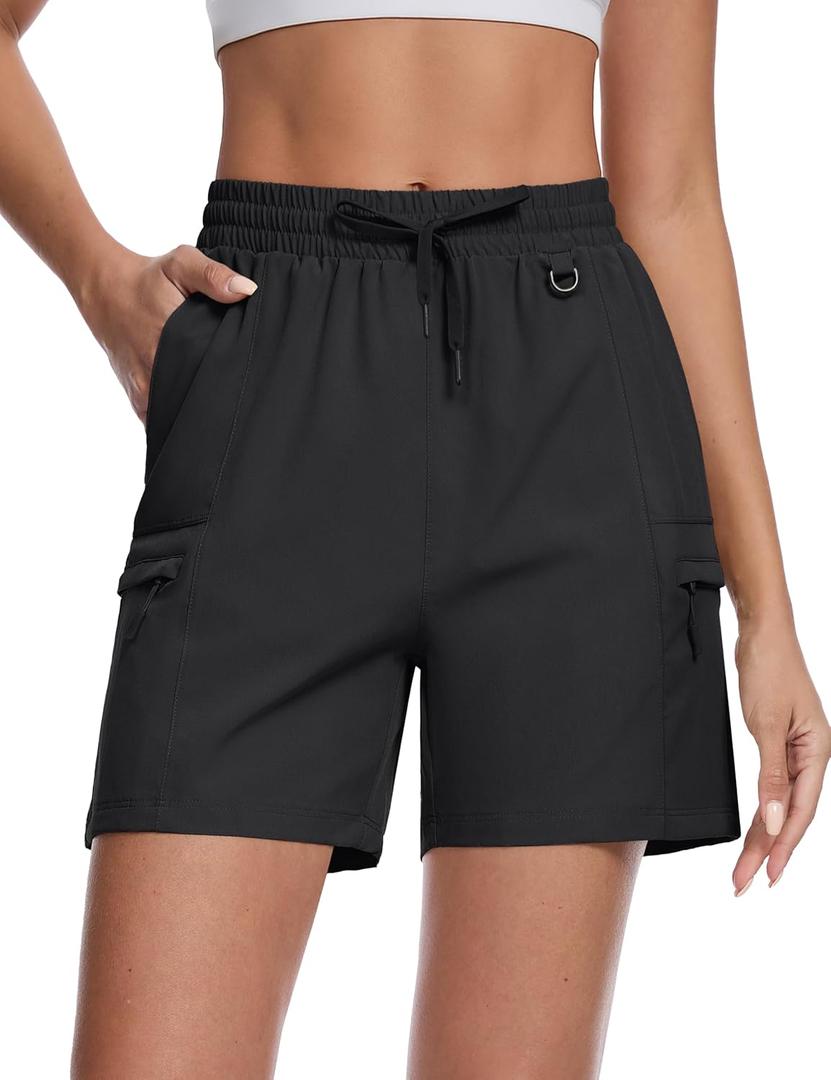 TACVASEN Women's 5" Hiking Cargo Shorts Lightweight UPF 50+ Quick Dry Athletic Shorts with Pockets Golf Outdoor Summer (Black, XXL)