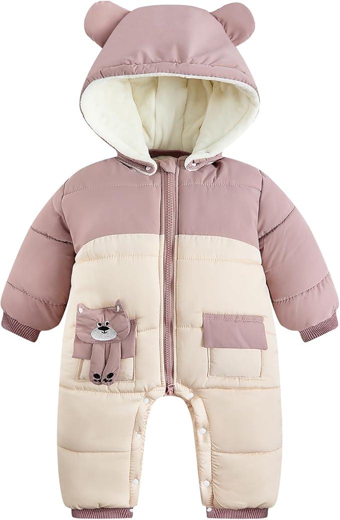 JiAmy Infant Snowsuit Toddler Baby Winter Clothes with Zippers Detachable Hat Warm Baby Girl Boy Coat, Size 73