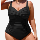 Yonique Women Plus Size One Piece Swimsuits Tummy Control Bathing Suits Twist Front Ruched Swimwear L/XL