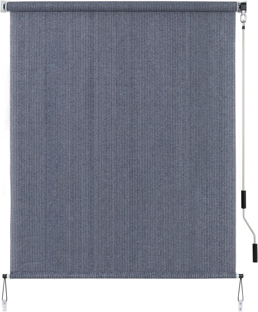 SEEYE Outdoor Sunshade Roller Shades 48" W x 96" H, Cordless Roll Up Shade Blinds Privacy Screen with 90% UV Protection, Exterior Patio Shade Cloth for Porch Pergola Balcony Windows, Blue Gray