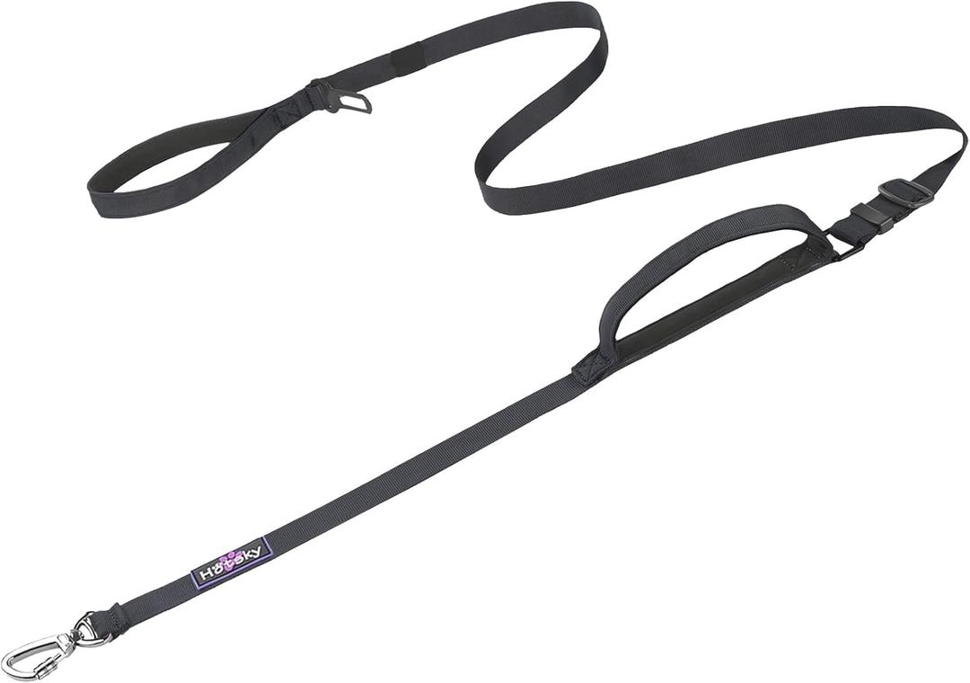 Hotsky Heavy Duty Dog Leash with Two Padded Handles,4.5-6 FT Adjustable Nylon Seatbelt Dog Leash with Traffic Handle and Carabiner for Large Medium and Small Breed Dogs that Pull,Black