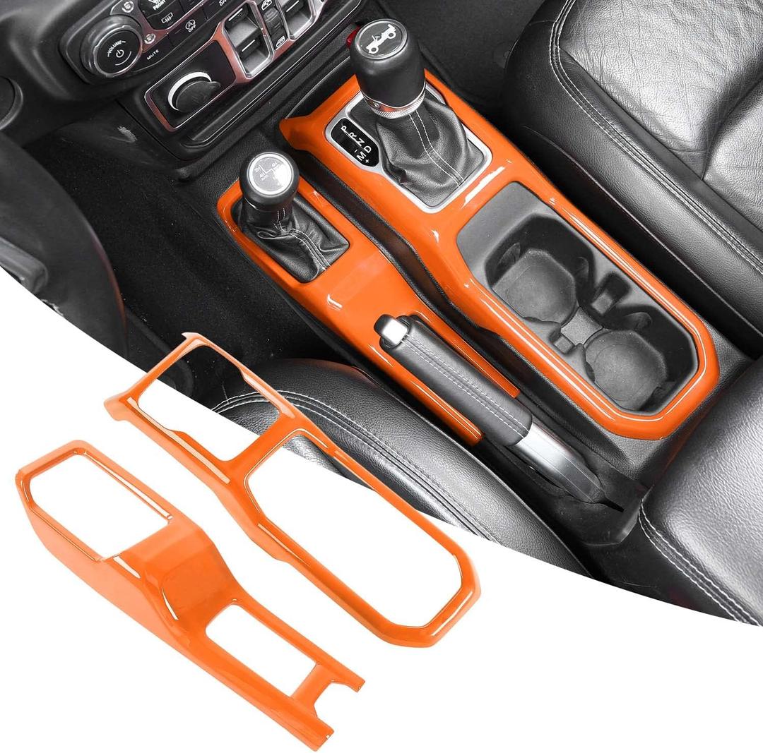 RT-TCZ Center Console Gear Shift Panel Trim Cover 4WD Four Wheel Drive Cup Holder Panel Trim Cover Decoration Interior Accessories for Jeep Wrangler JL JLU & Gladiator JT 2018-2024,Orange, Pack of 1 