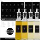 Black Oil Bottle Labels, 54 Preprinted Pantry Stickers for Oils and Vinegar Dispenser Glass Bottles, Condiment Jars, Waterproof Removable, Kitchen Organization