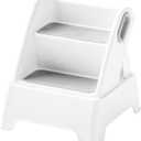 Toddler Step Stool, Adjustable 2 Step Stools for Kids, Removable Sitting Stool for Kitchen Counter Bathroom Sink Toilet Potty Training with Handles and Non-Slip Pads(Grey) (Gray)