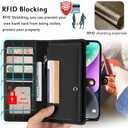 for Wallet Case Compatible with iPhone 15,Multi-Function Detachable 2 in 1 Magnetic iPhone 15 Wallet,Flip Strap Zipper Card Holder Phone Case with Shoulder Straps (Black)