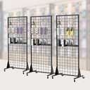 3-Pack 2'x5.5' Ft Gridwall Panel Display Stands Heavy Duty Floor Standing Retail Display Rack with Triangle Base for Retail Art Show with 20 Hooks