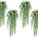 SJL 4pcs Fake Hanging Plants Realistic Artificial Outdoor Flowers Hanging Greenery Artificial Ivy Vine Leaves Faux Green Plastic Plants Greenery Flowers Green Leaf Decor for Wall Home (White)