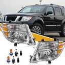 Headlights Assembly Compatible with Nissan Pathfinder 2008-2012 Head Lamps, Halogen Headlamp Replacement 26060ZS00A 26010ZS00A NI2502171 NI2503171, Bulb Included, Chrome Housing Amber Reflector