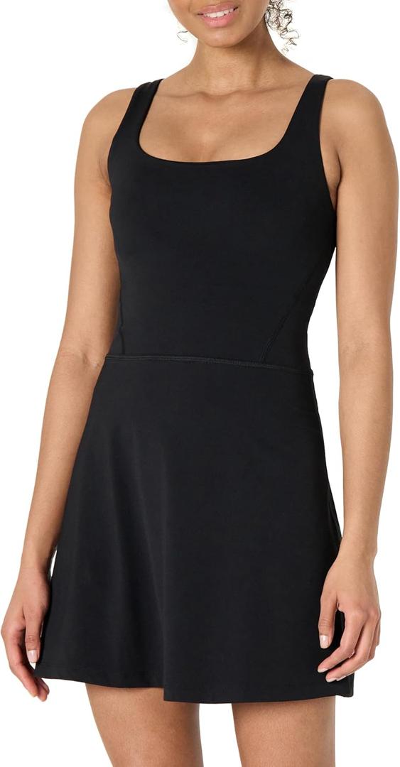 Amazon Essentials Women's Active FormFlex Buttery Soft Tank Tennis Dress with Built-in Bodysuit, Bra, & Shorts (Black, XL)
