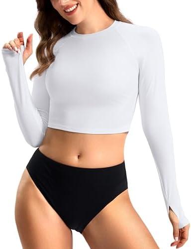 Soothfeel Rash Guard for Women Long Sleeve Crop UPF 50+ Sun Protection Swim Shirts Quick Dry Bathing Suits Swimsuit Tops Only, L