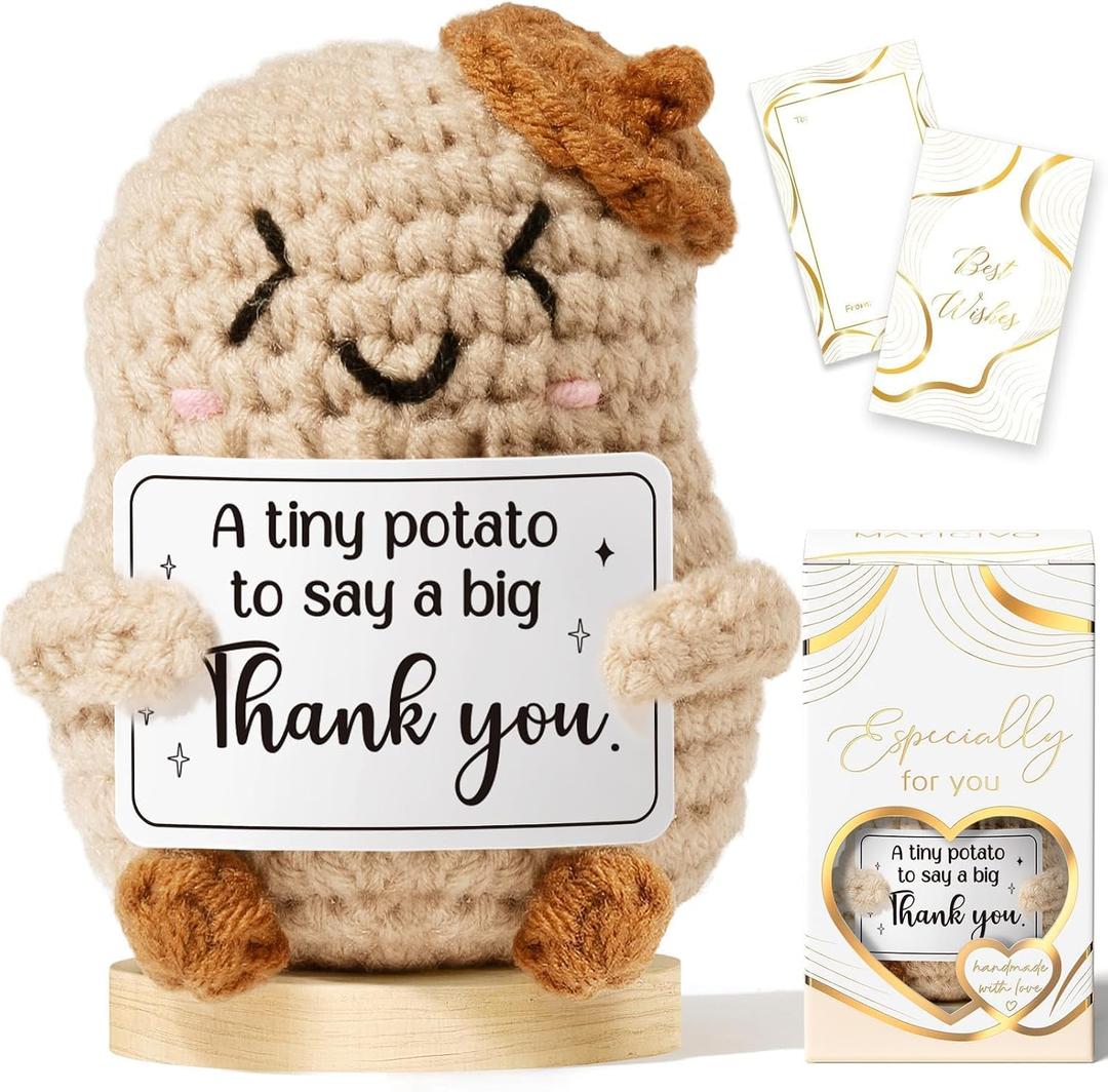 4 x Thank You Gifts for Women Emotional Support Crochet Plush, Administrative Professional Day Gifts Easter Basket, Handmade Potato Crochet Employee Appreciation Gift Set for Teacher Women Coworker Nurse