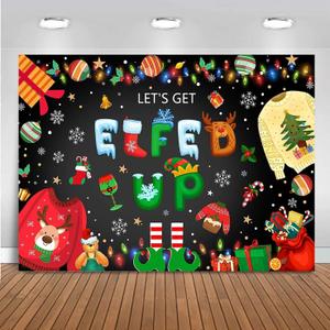 2 x Mocsicka Elfed Up Ugly Sweater Party Backdrop Ugly Sweater Christmas Decoration Party Winter Kids Elfed Photo Booth Background Banner (5x3ft (60x36 inch))
