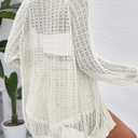 Women's Crochet Cardigan Sweater Long Sleeve Open Front Lightweight Boho Cover Up Summer Knit Cardigans, X-Large, Beige (Beige, XL)