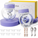 Wearable Breastfeeding Pump Hands Free of Long Battery Life, Portable Electric Wireless Breast Pump with 3 Modes and 9 Levels, LED Display, 16/18/20/22/24mm Flanges & Inserts, 2 Pack (Purple)